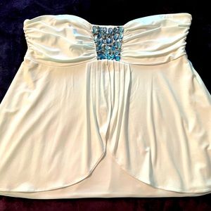 White strapless top with blue beads, White House, Black market